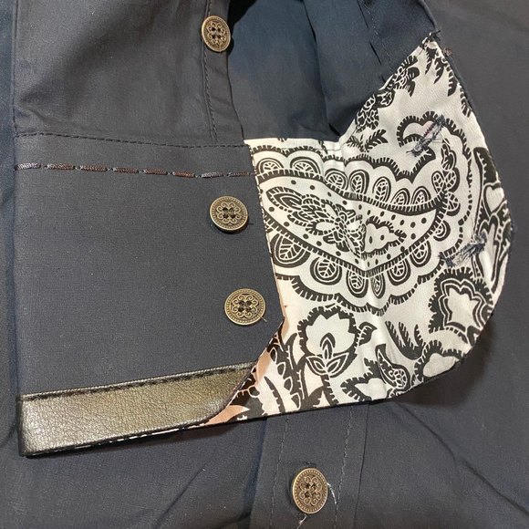 Platini Men’s Military Button Down Shirt w/ Faux Leather & Paisley Trim Size M - Picture 6 of 14